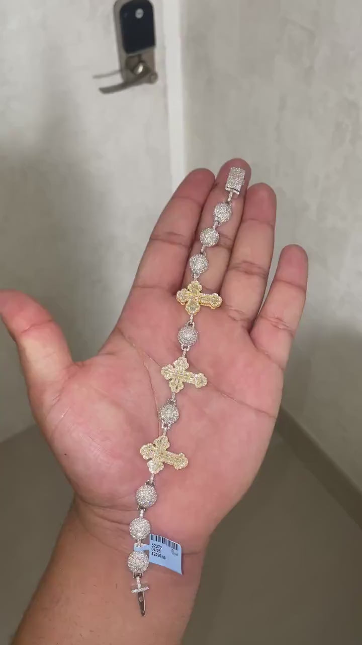 Two Tone Cross Bracelet [9 CTW] Moissanites in 925 Sterling Silver