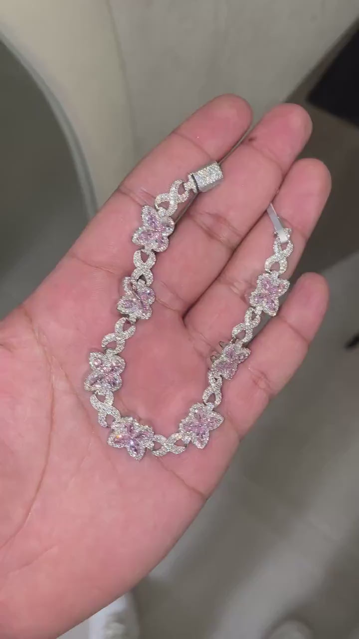 Butterfly Infinity Iced Out Bracelet Pink [4.10 CTW] Moissanites in 925 Sterling Silver
