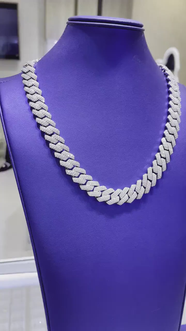 16mm Moissanite Cuban Link Chain [25.7CTW] in 925 Sterling Silver