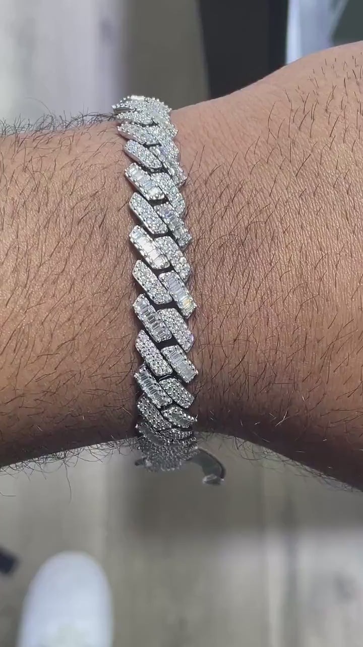 Iced Out Baguette Round Cuban Link Bracelet 12mm [12.33CTW] Moissanites in 925 Sterling Silver