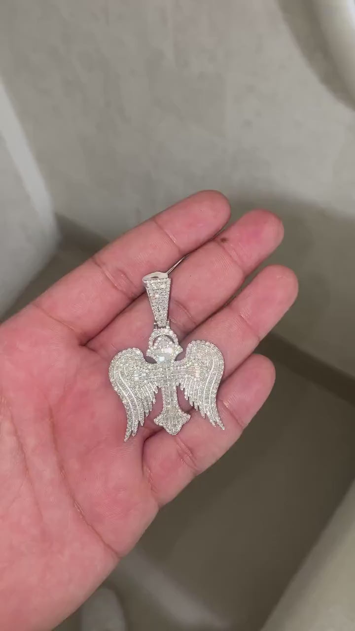 Custom Angle Wing Cross Pendant VVS1 Moissanite [4.21 CTW] 925 Sterling Silver