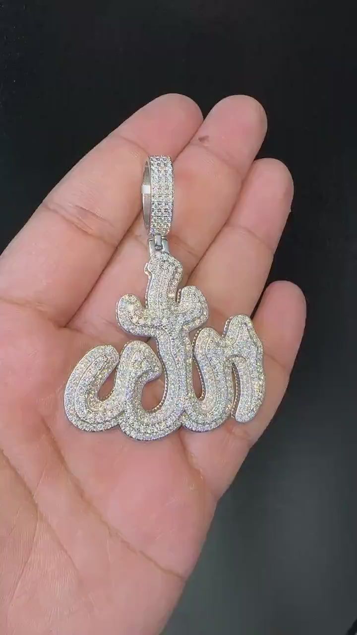 Allah Pendant VVS1 Moissanite [9.31CTW] 925 Sterling Silver