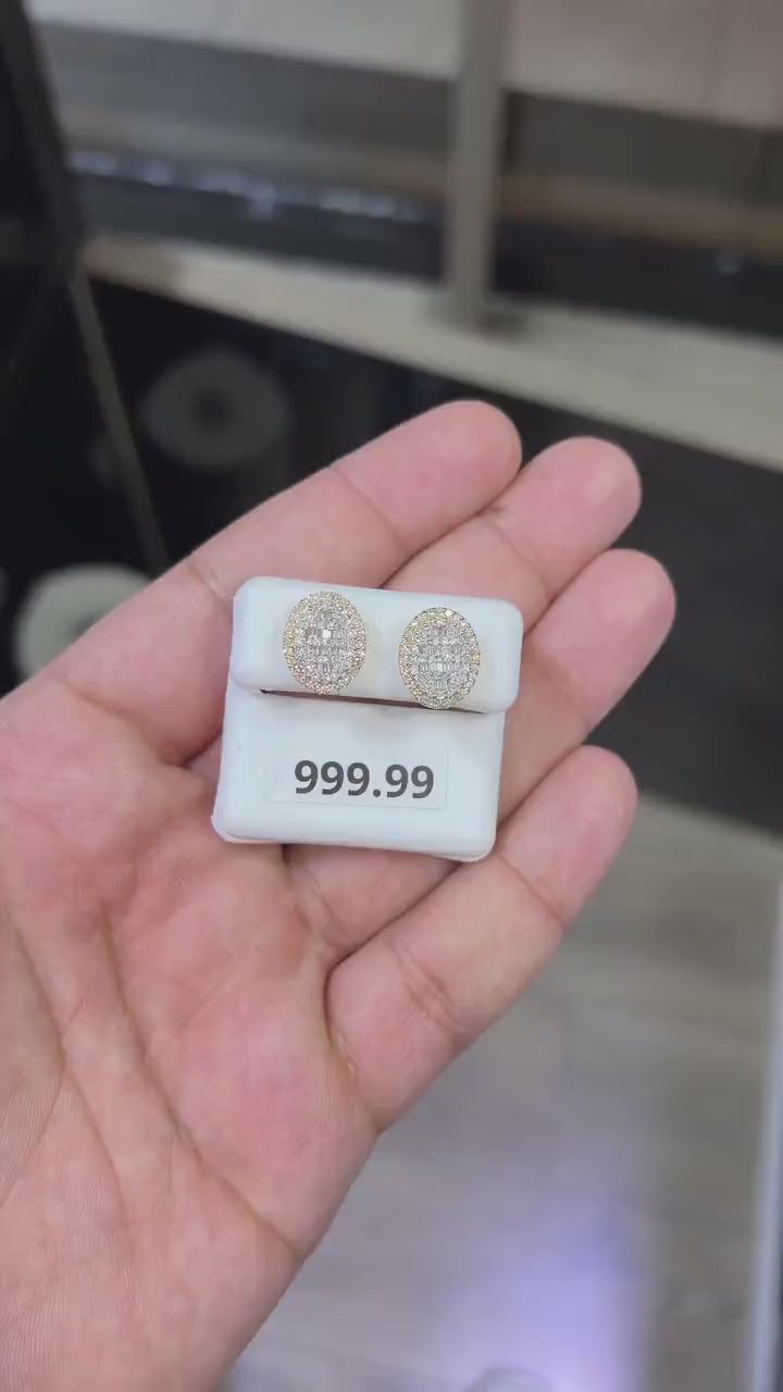 10K Gold Two Tone Diamond 1.00 CTW Oval Earring