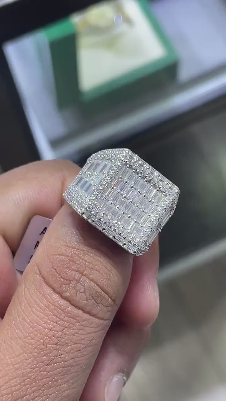 Men Moissanite Ring Iced Out Baguette [5.80 CTW] in 925 Sterling Silver
