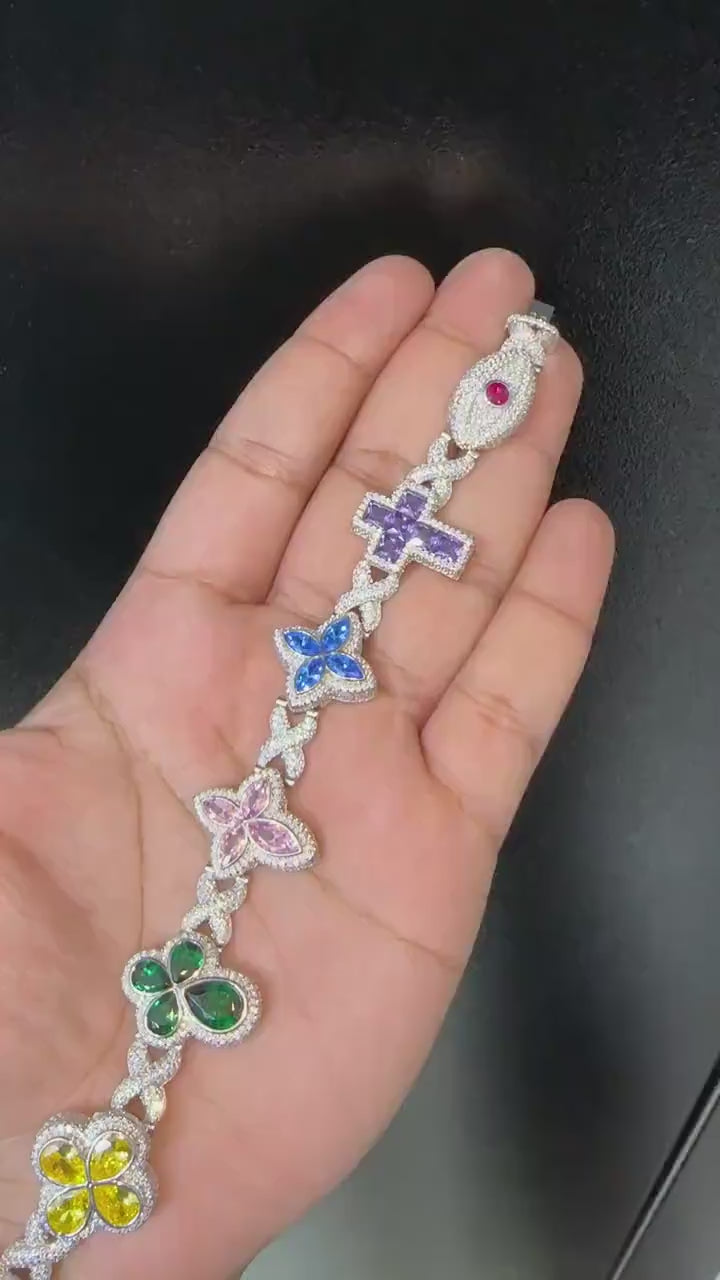 Custom Multi-Color Multi-Stone Iced Out Bracelet [18.34 CTW] Moissanites in 925 Sterling Silver