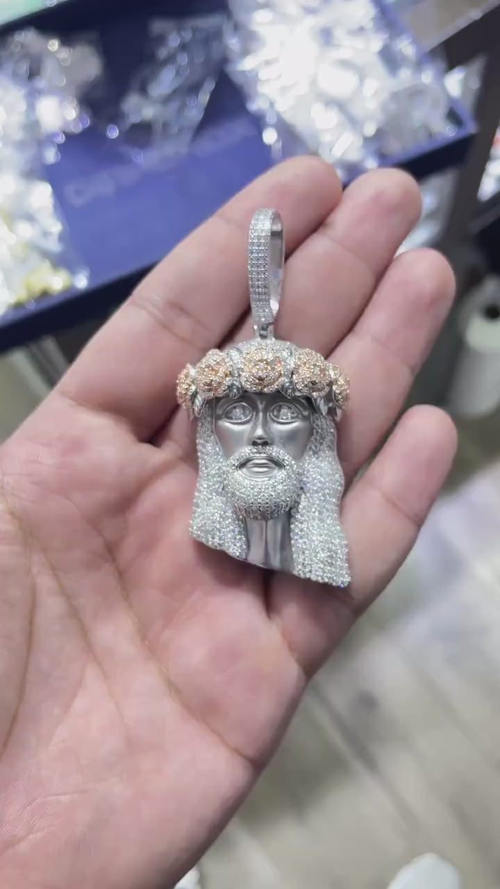 Jesus Enamel Pendant VVS1 Moissanite [8.94 CTW] 925 Sterling Silver