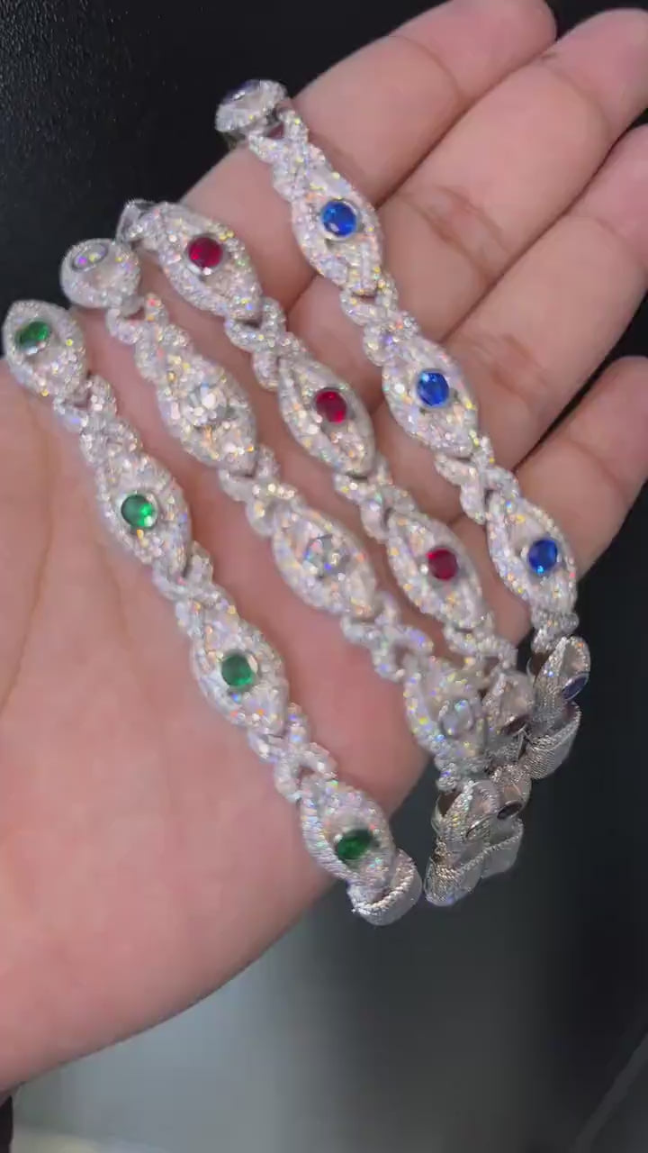 Iced out Evil Eye Link Bracelet 12mm [9.30CTW] Moissanites in 925 Sterling Silver