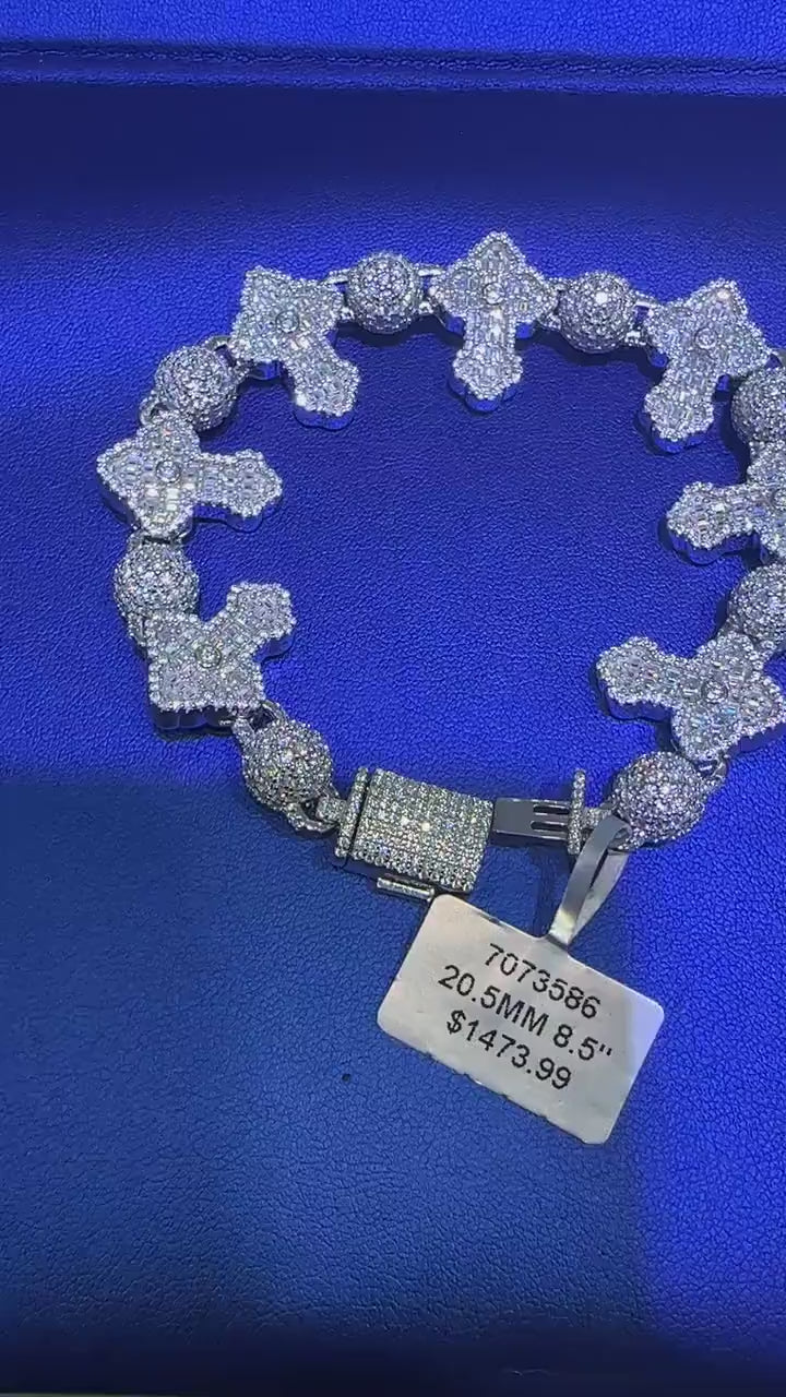 Custom Iced Out Cross Bracelet [15.51 CTW] Moissanites in 925 Sterling Silver