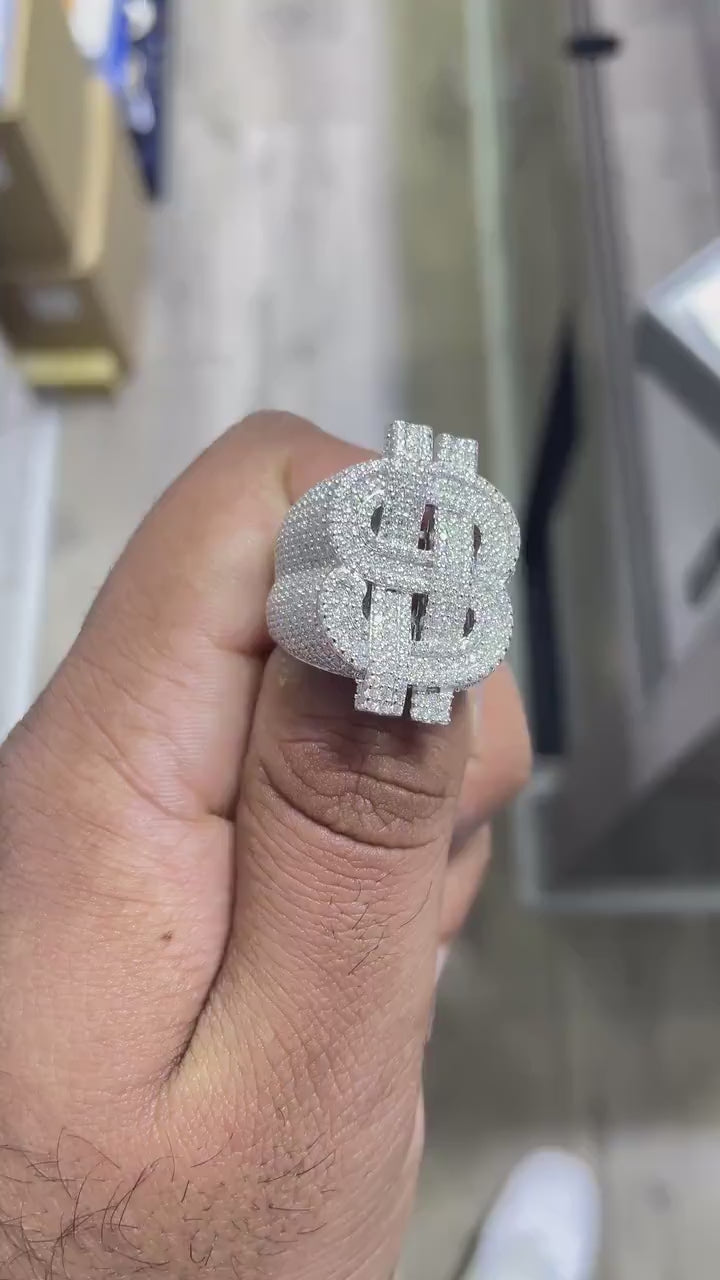 Men Moissanite Ring Dollar Sign Shaped [4.79 CTW] in 925 Sterling Silver