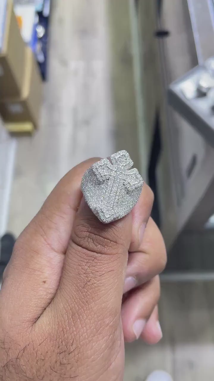 Men Moissanite Ring Cross Style [3.60 CTW] in 925 Sterling Silver