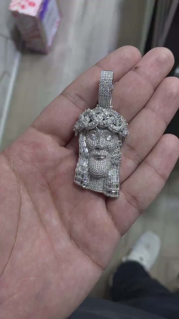 Jesus Pendant VVS1 Moissanite [9.92 CTW] 925 Sterling Silver