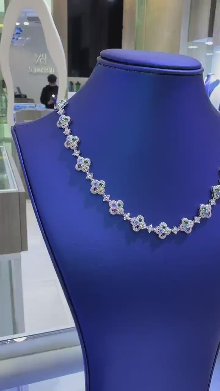Clover Multi-Color Moissanite Necklace [9.30CTW] in 925 Sterling Silver