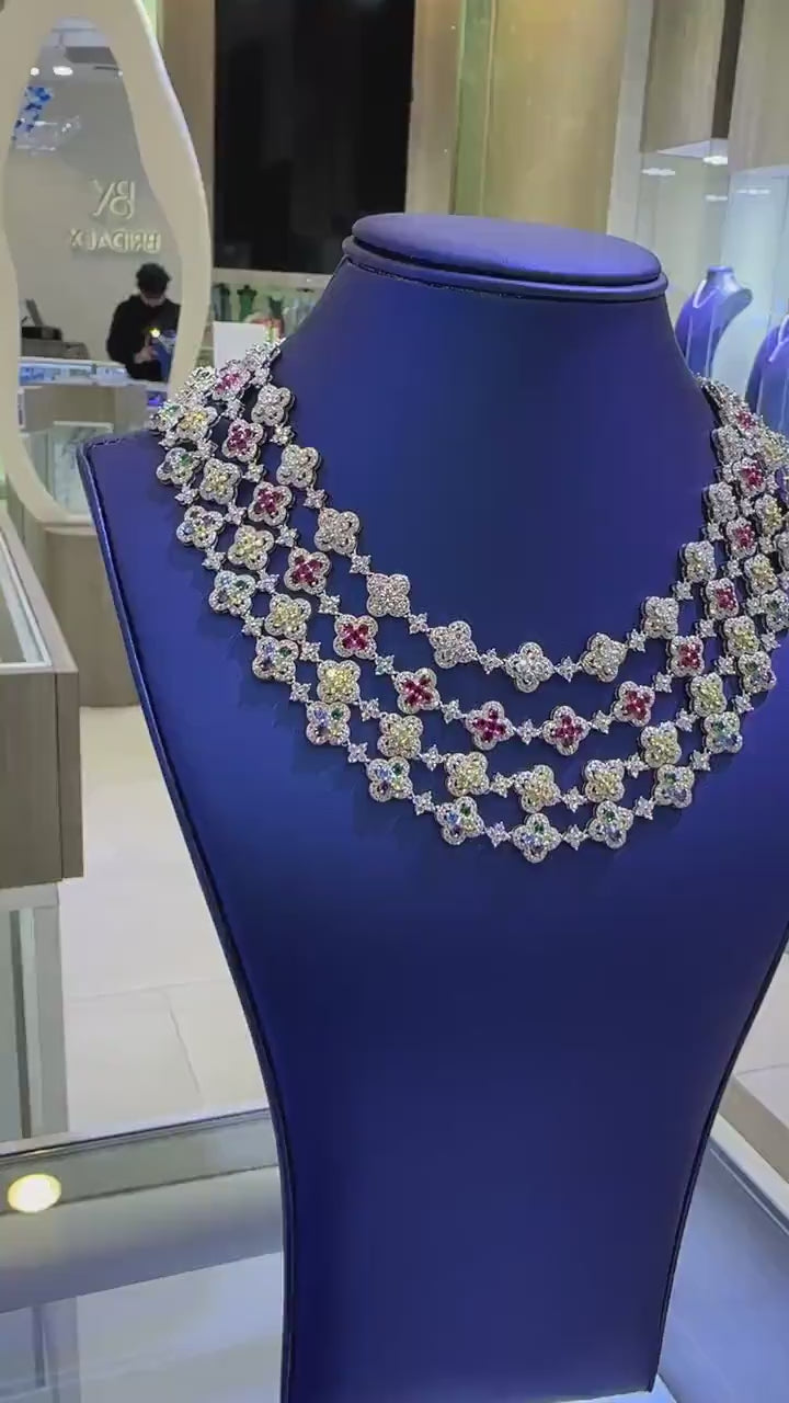 Clover Colored Sapphire Moissanite Necklace [9.30CTW] in 925 Sterling Silver