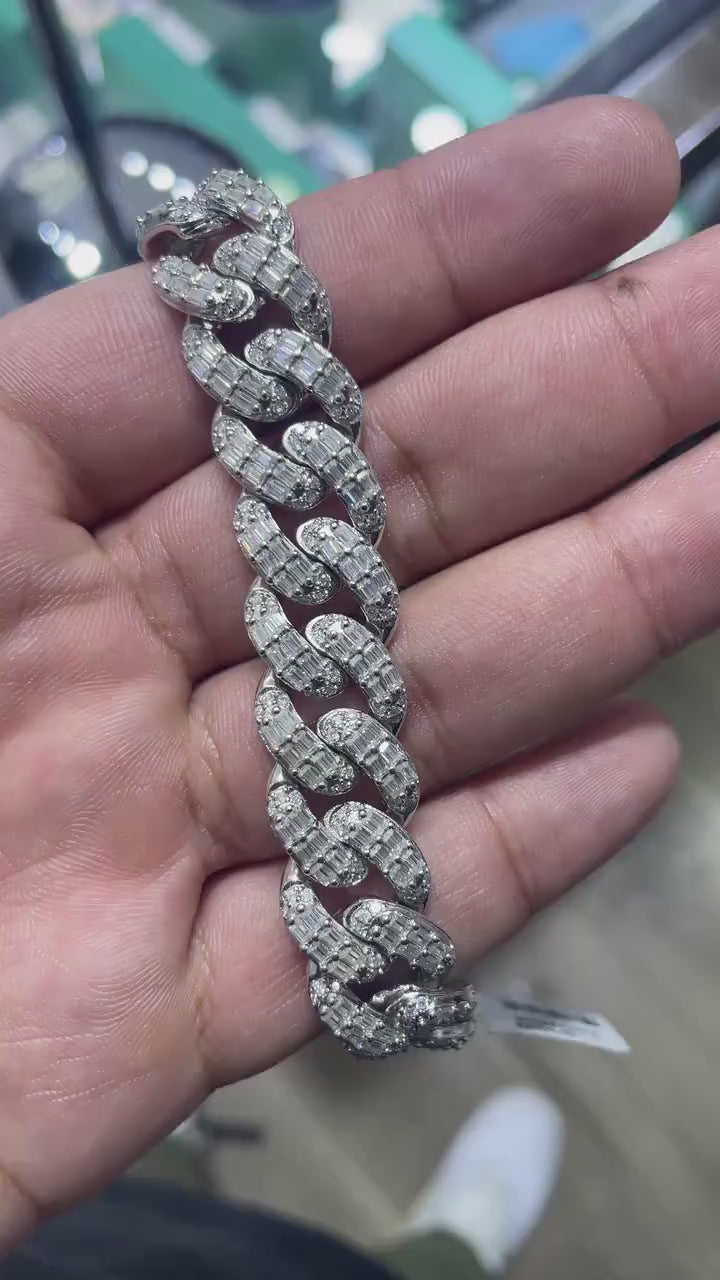 Iced Out Baguette Cuban Link Bracelet [17.91CTW] Moissanites in 925 Sterling Silver