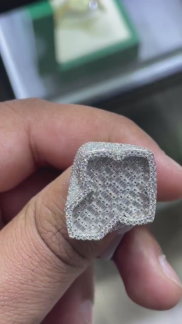 Men Moissanite Ring Iced Out Baguette Cross [3.67 CTW] in 925 Sterling Silver