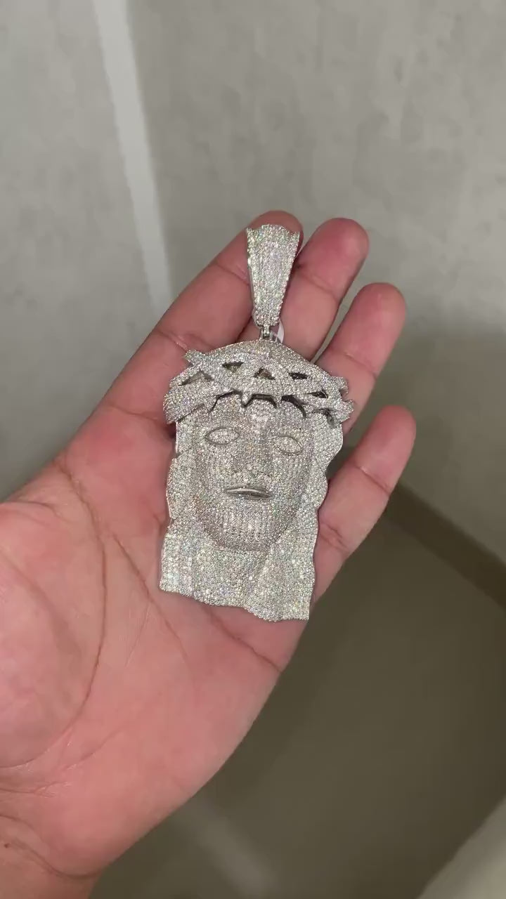 3D Jesus Face Pendant VVS1 Moissanite [24.7 CTW] 925 Sterling Silver