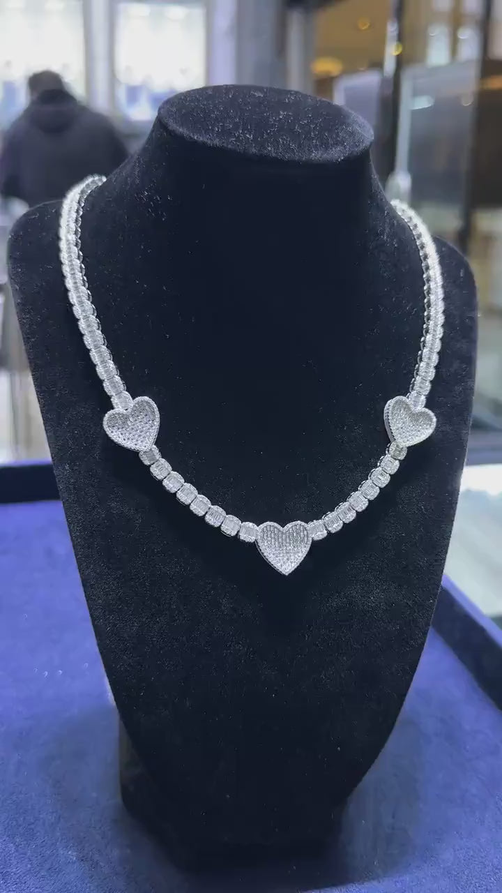 Heart Tennis Moissanite Necklace [17CTW] in 925 Sterling Silver