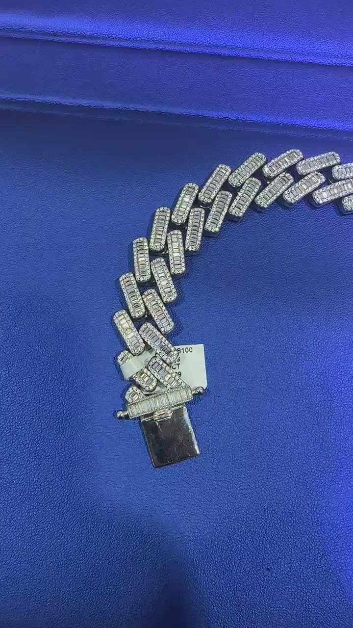 Baguette & Round Cuban Bracelet [19 CTW] Moissanites in 925 Sterling Silver