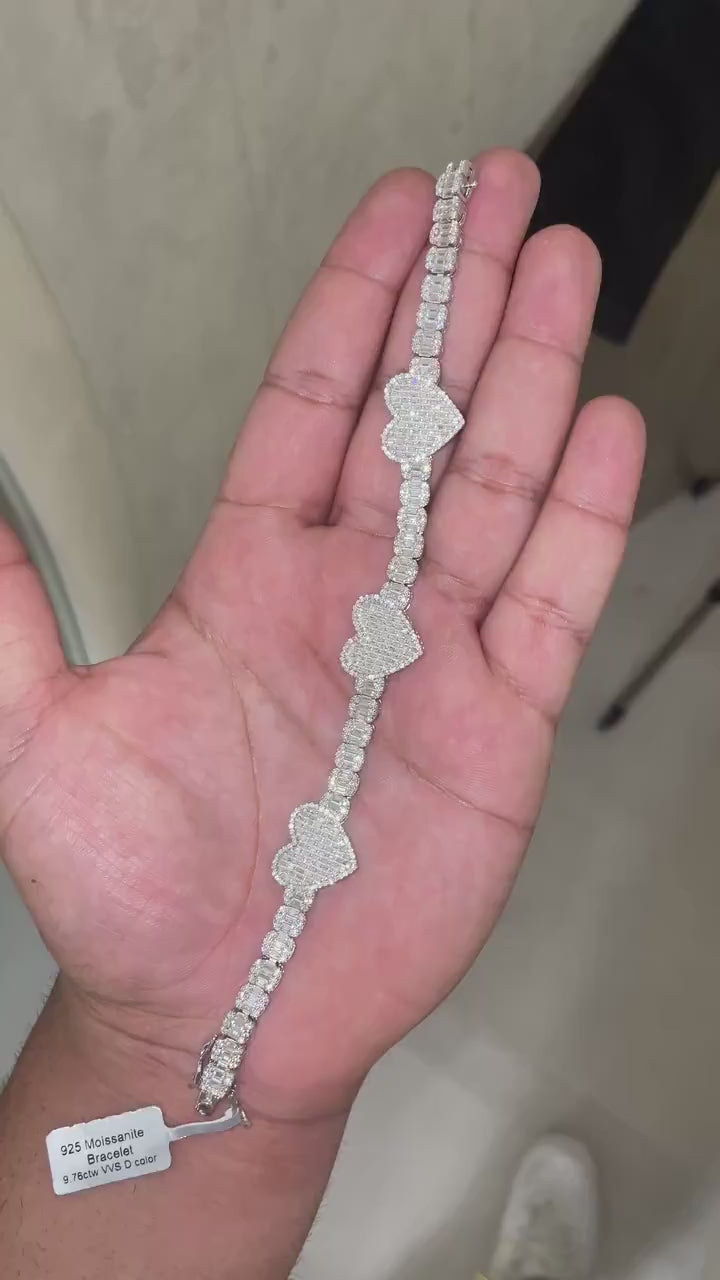 Heart Shaped Baguette Bracelet [9.00 CTW] Moissanites in 925 Sterling Silver