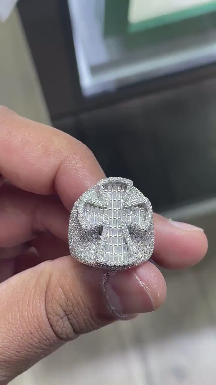 Men Moissanite Ring Iced Out Cross Shaped [4.97 CTW] in 925 Sterling Silver