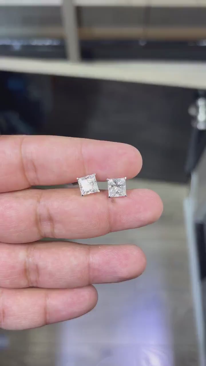 14K Gold Solitaire 5.15 CTW Lab Grown Princess Earring