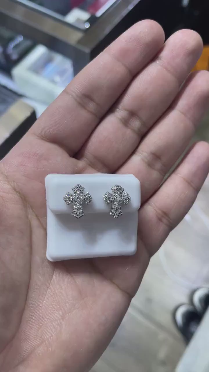 0.76 CTW Moissanite Cross Stud Earrings 925 Sterling Silver