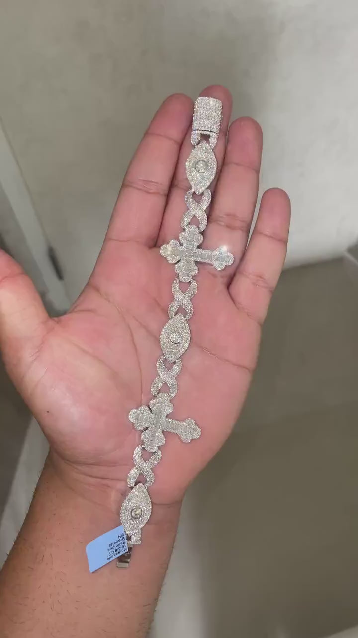 Infinity Cross Evil Eye Iced Out Bracelet[16 CTW] Moissanites in 925 Sterling Silver