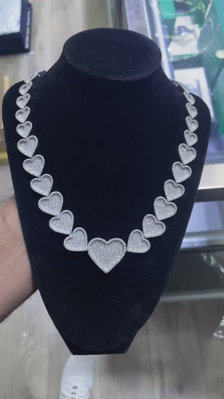 Graduating Heart Moissanite Necklace [27.10CTW] in 925 Sterling Silver