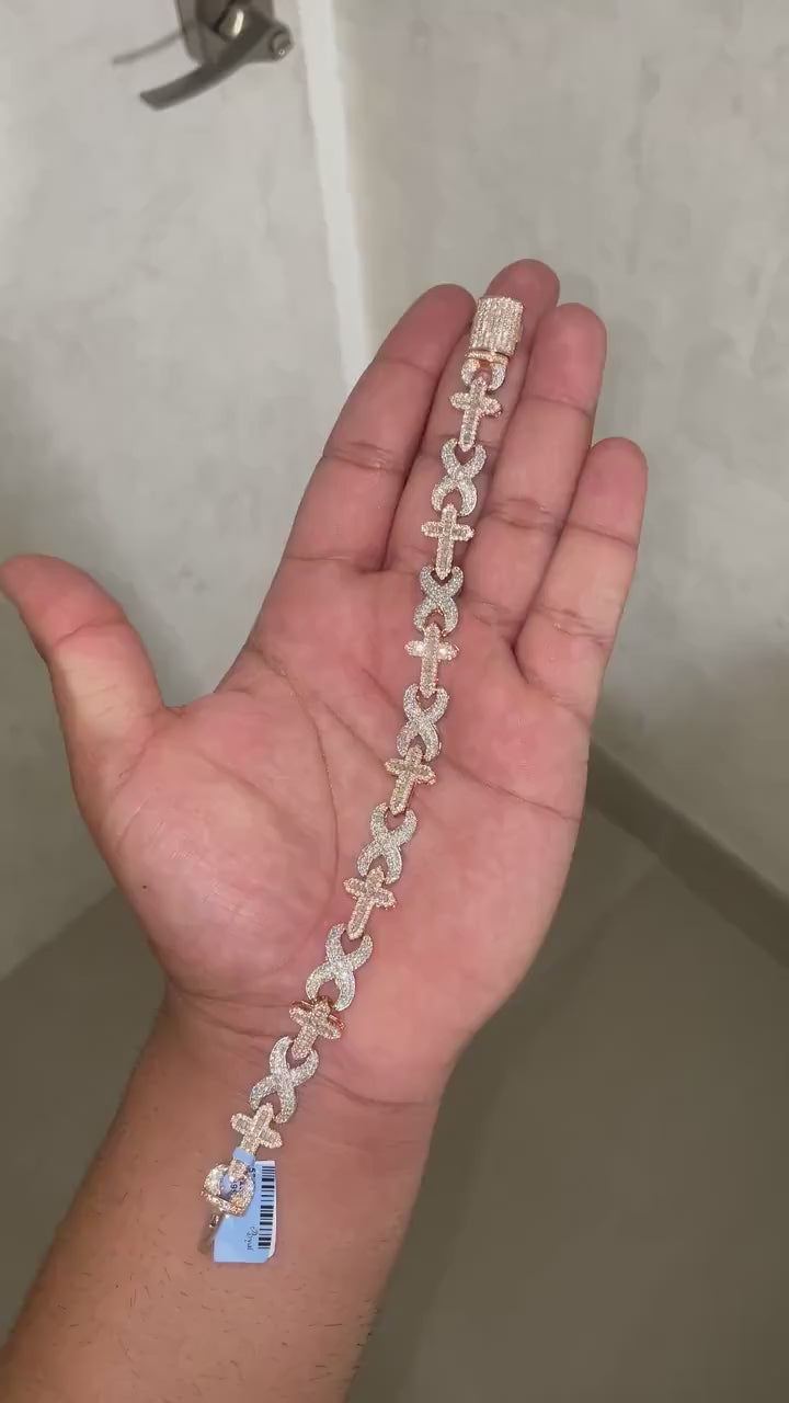 Two Tone Cross Infinity Bracelet [6 CTW] Moissanites in 925 Sterling Silver