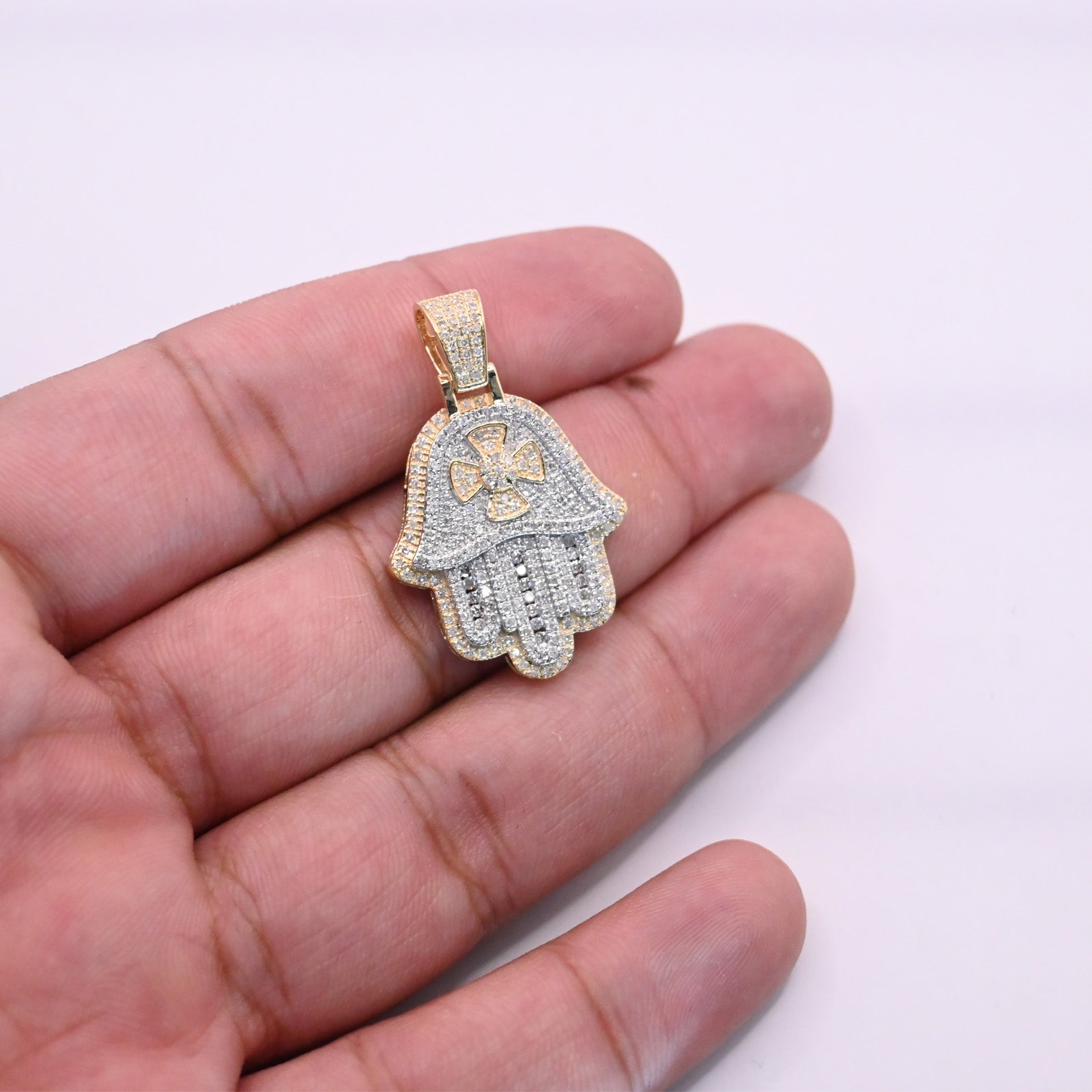 10K Gold Diamond Hamsa Pendant 1.05CT