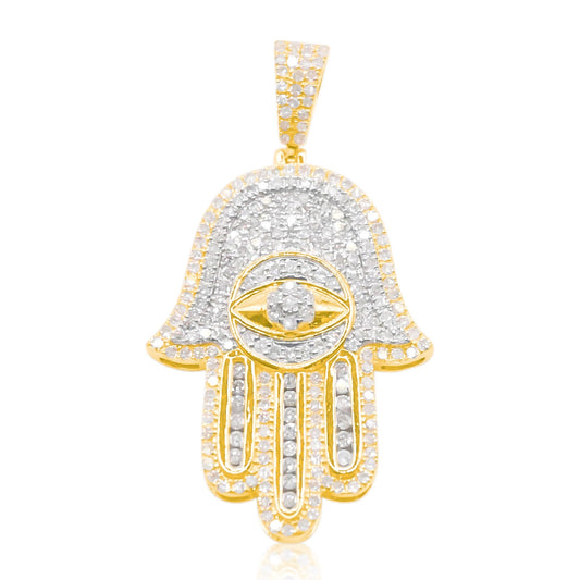 10K Gold Diamond Hamsa Pendant 1.20CT