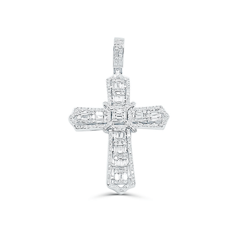 10K White Gold Diamond Cross Pendant 1.21CT