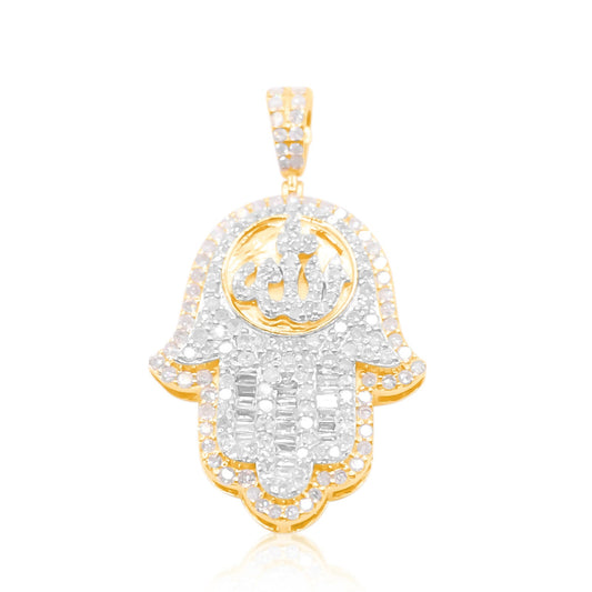 10K Gold Diamond Hamsa Pendant 1.25CT