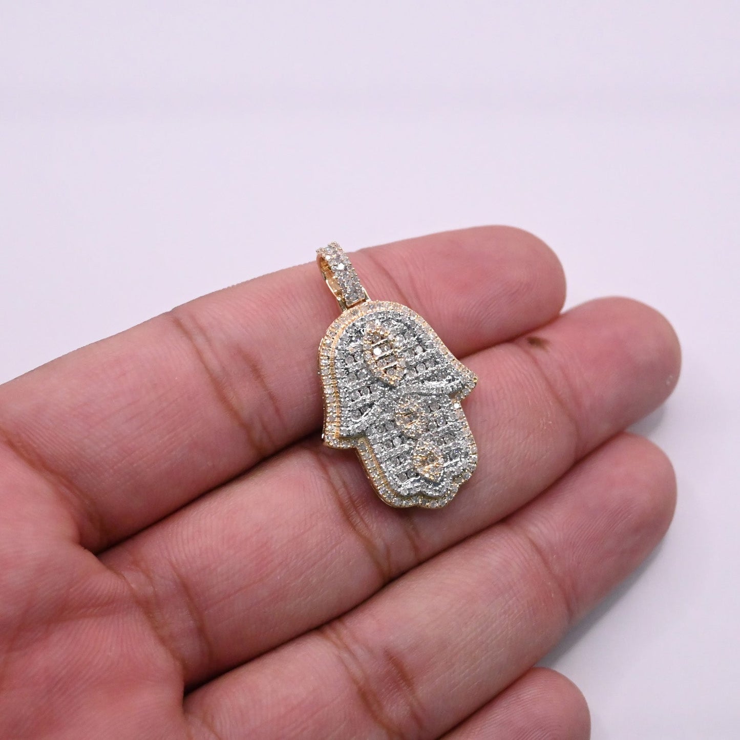 10K Gold Diamond Hamsa Pendant 1.30CT