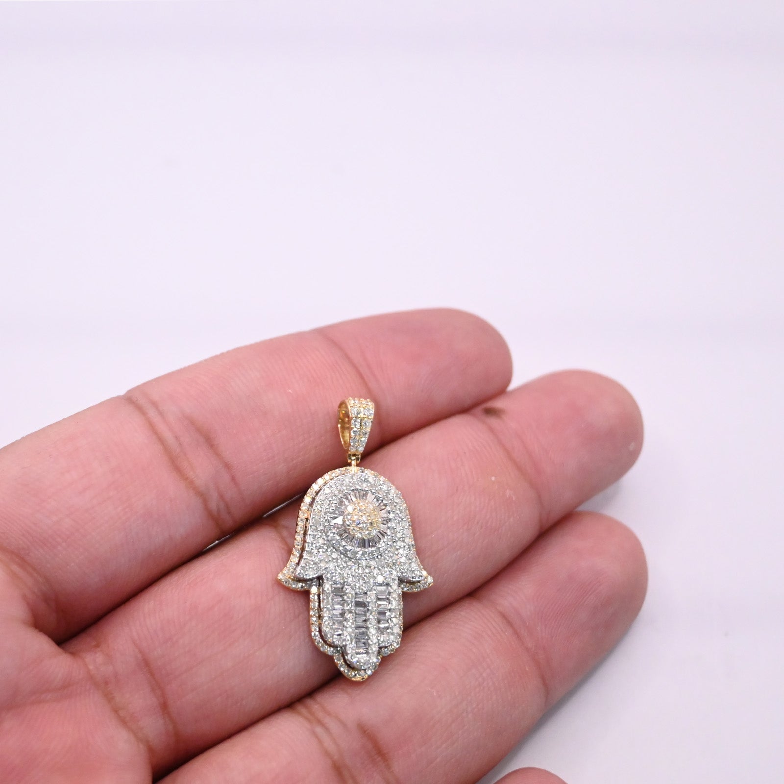 10K Gold Diamond Hamsa Pendant 1.50CT