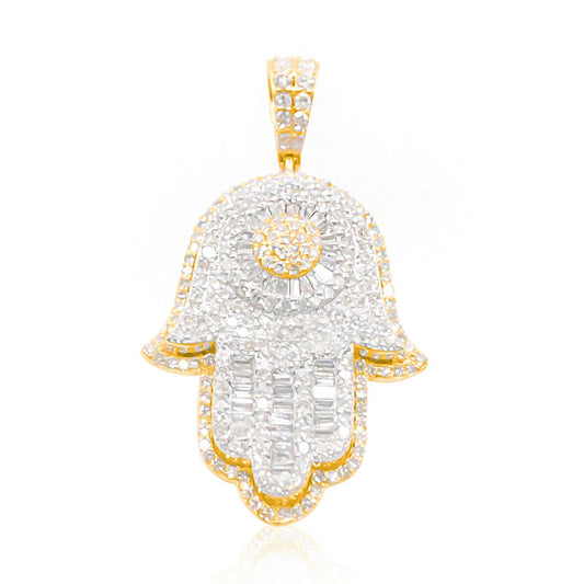 10K Gold Diamond Hamsa Pendant 1.50CT