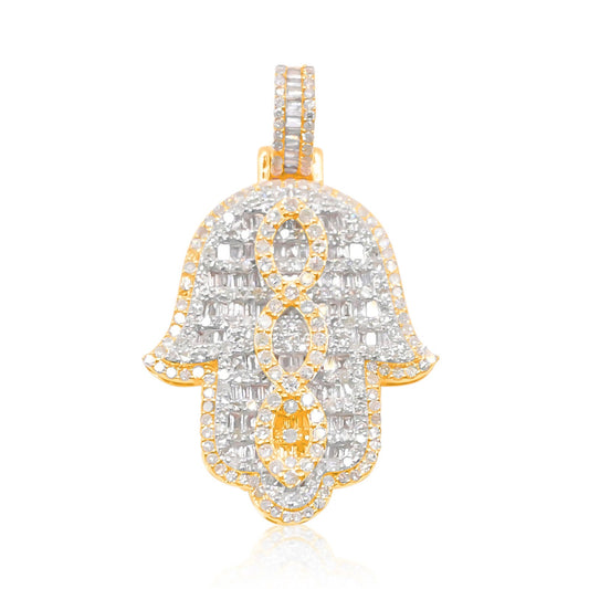 10K Gold Diamond Hamsa Pendant 1.75CT