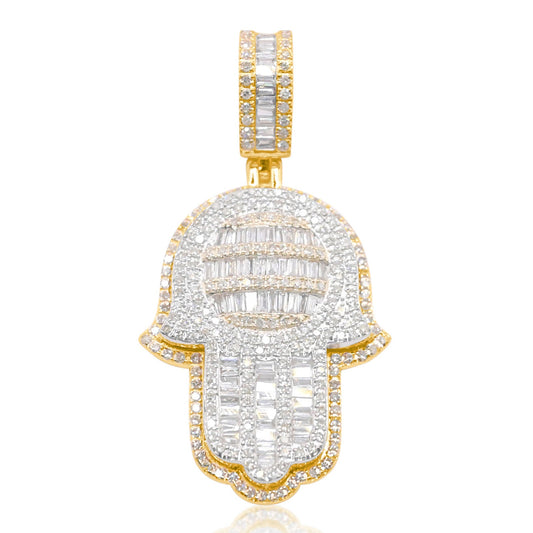 10K Gold Diamond Hamsa Pendant 1.80CT