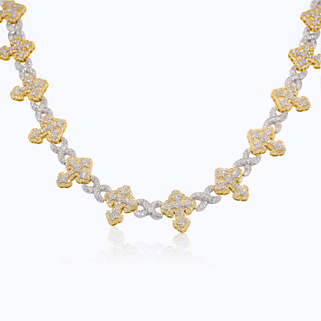 12mm 10K Gold Cross Cut Infinity Diamond Chain