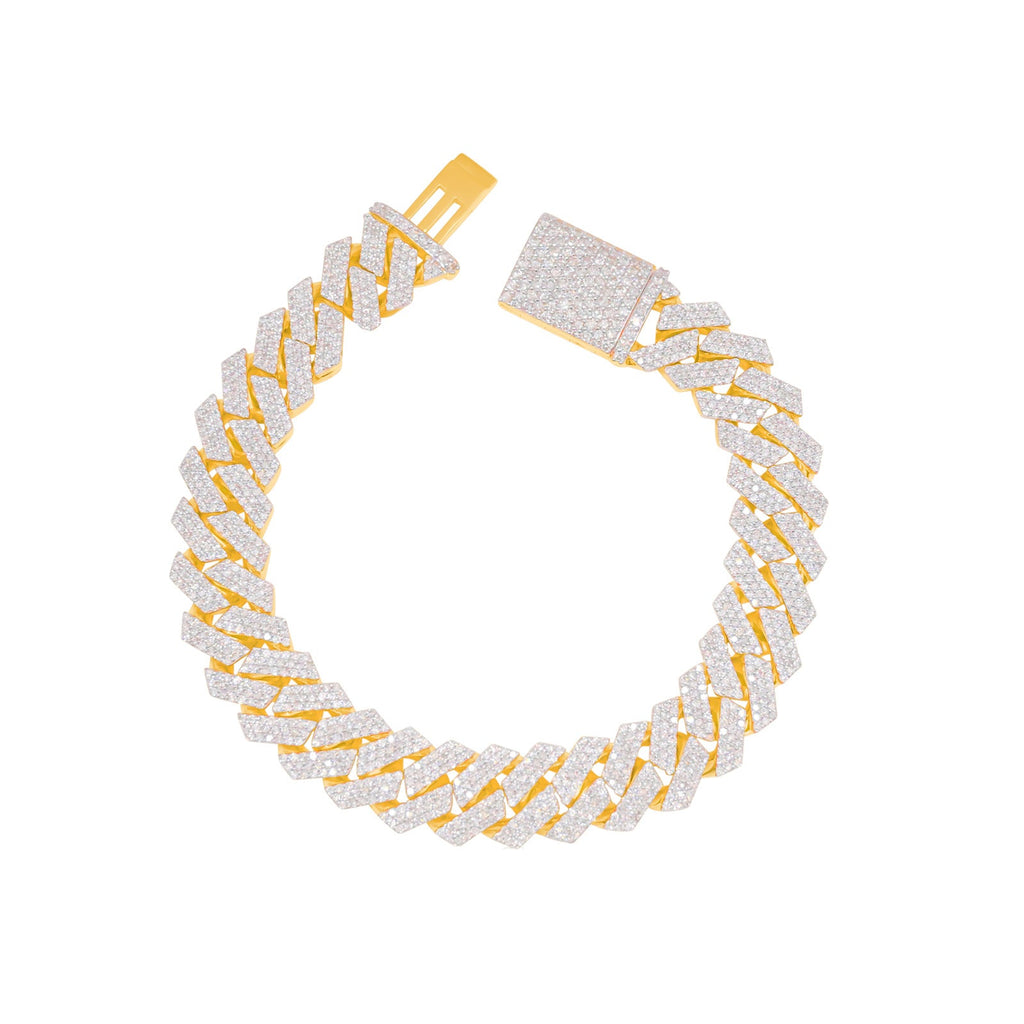 12mm 10K Yellow Gold Diamond Cuban Bracelet
