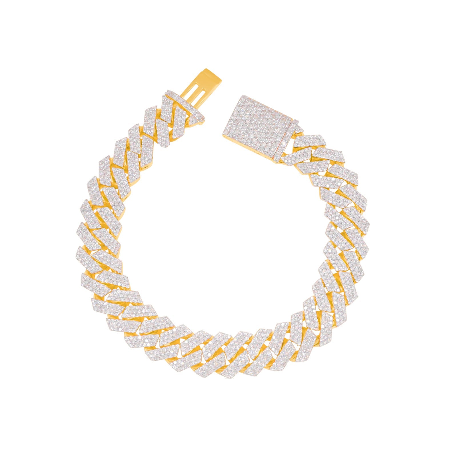12mm 10K Yellow Gold Diamond Cuban Bracelet