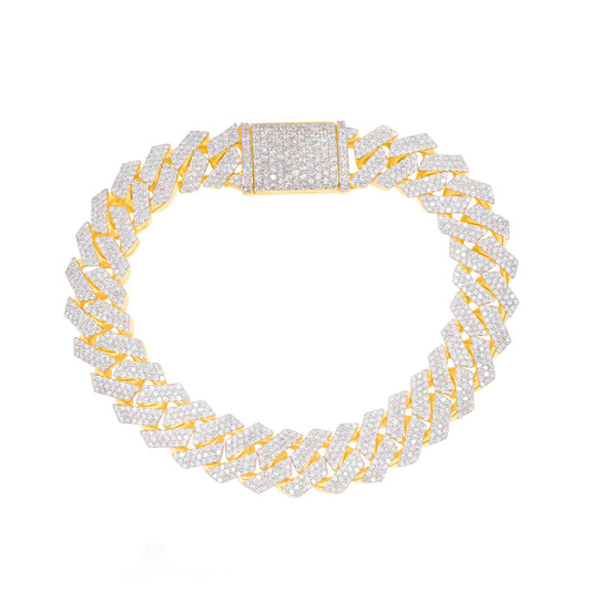 12mm 10K Yellow Gold Diamond Cuban Bracelet