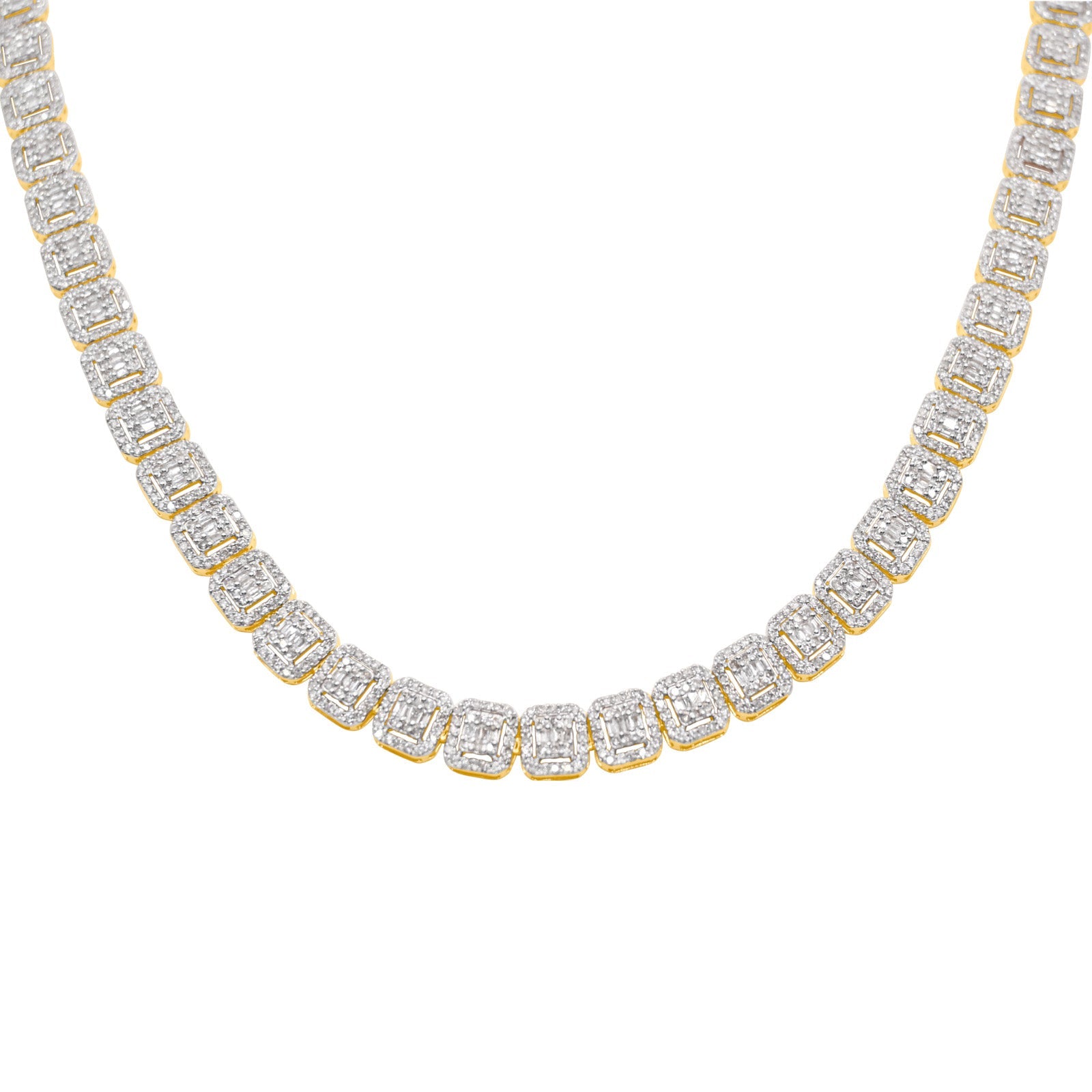 8mm 10K Gold Baguette Square Cut Diamond Chain