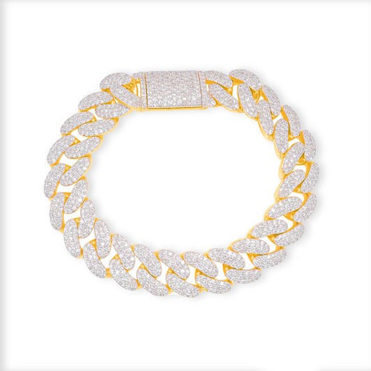 13.50mm 10K Yellow Gold Diamond Cuban Bracelet