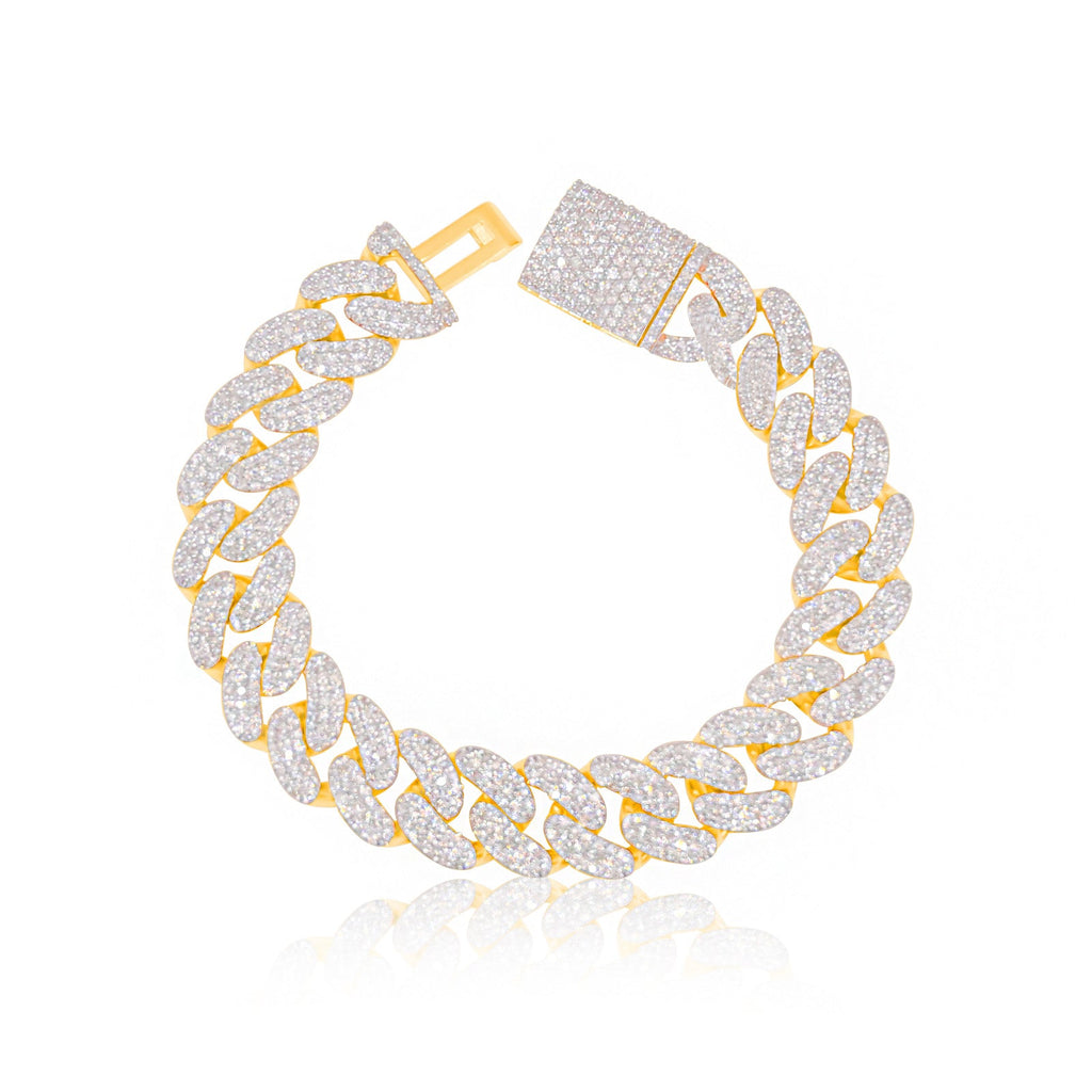 13.50mm 10K Yellow Gold Diamond Cuban Bracelet