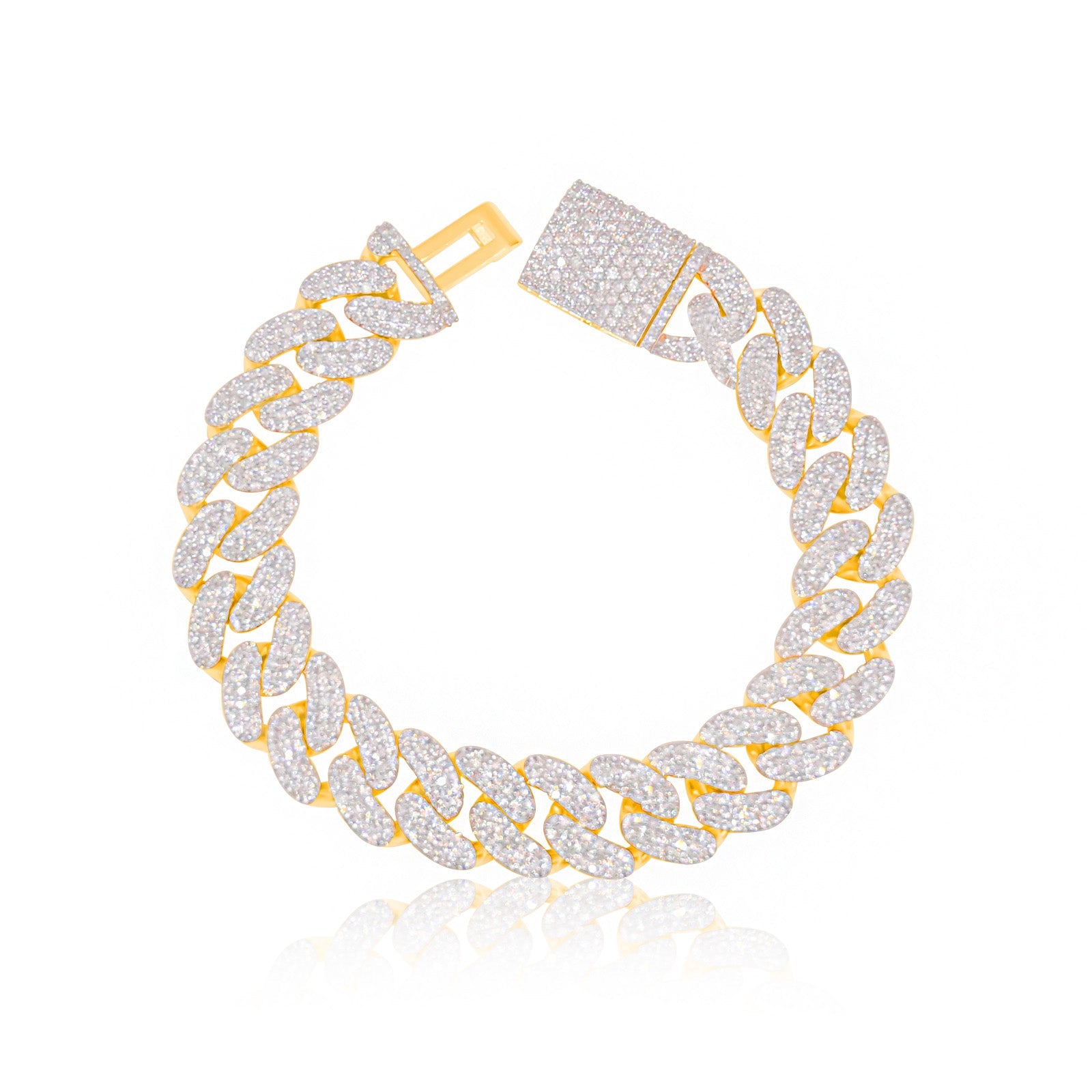 13.50mm 10K Yellow Gold Diamond Cuban Bracelet