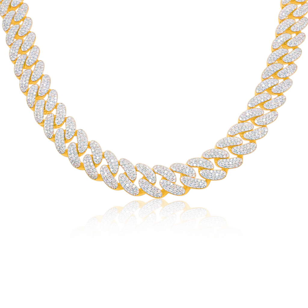 13.8mm 10K Gold Diamond Cuban Link Chain