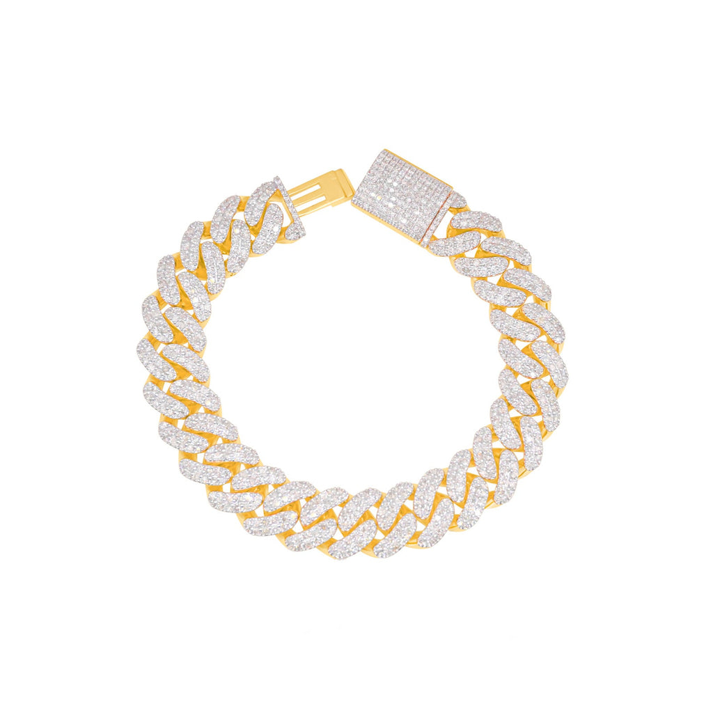 14mm 10K Yellow Gold Diamond Cuban Bracelet