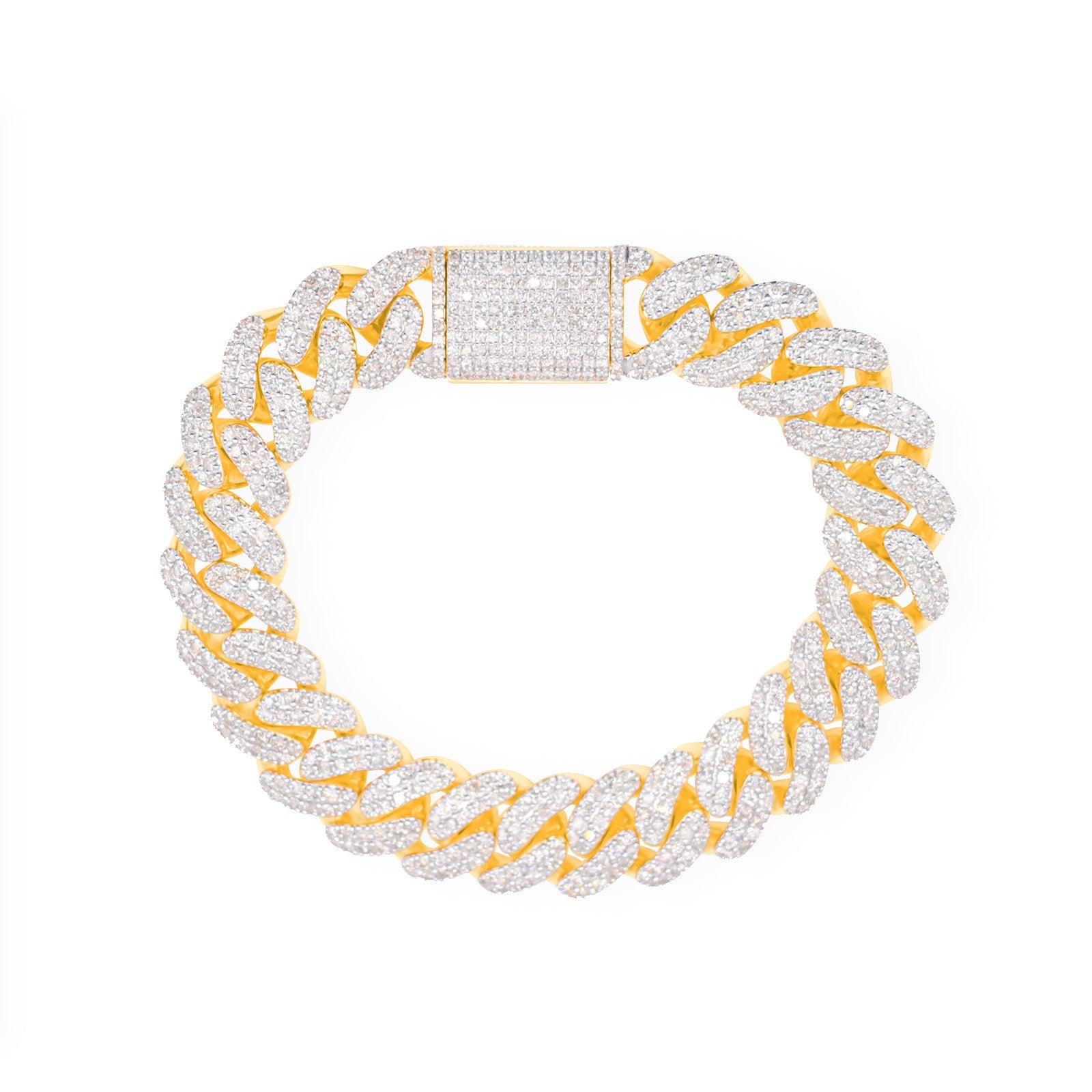14mm 10K Yellow Gold Diamond Cuban Bracelet