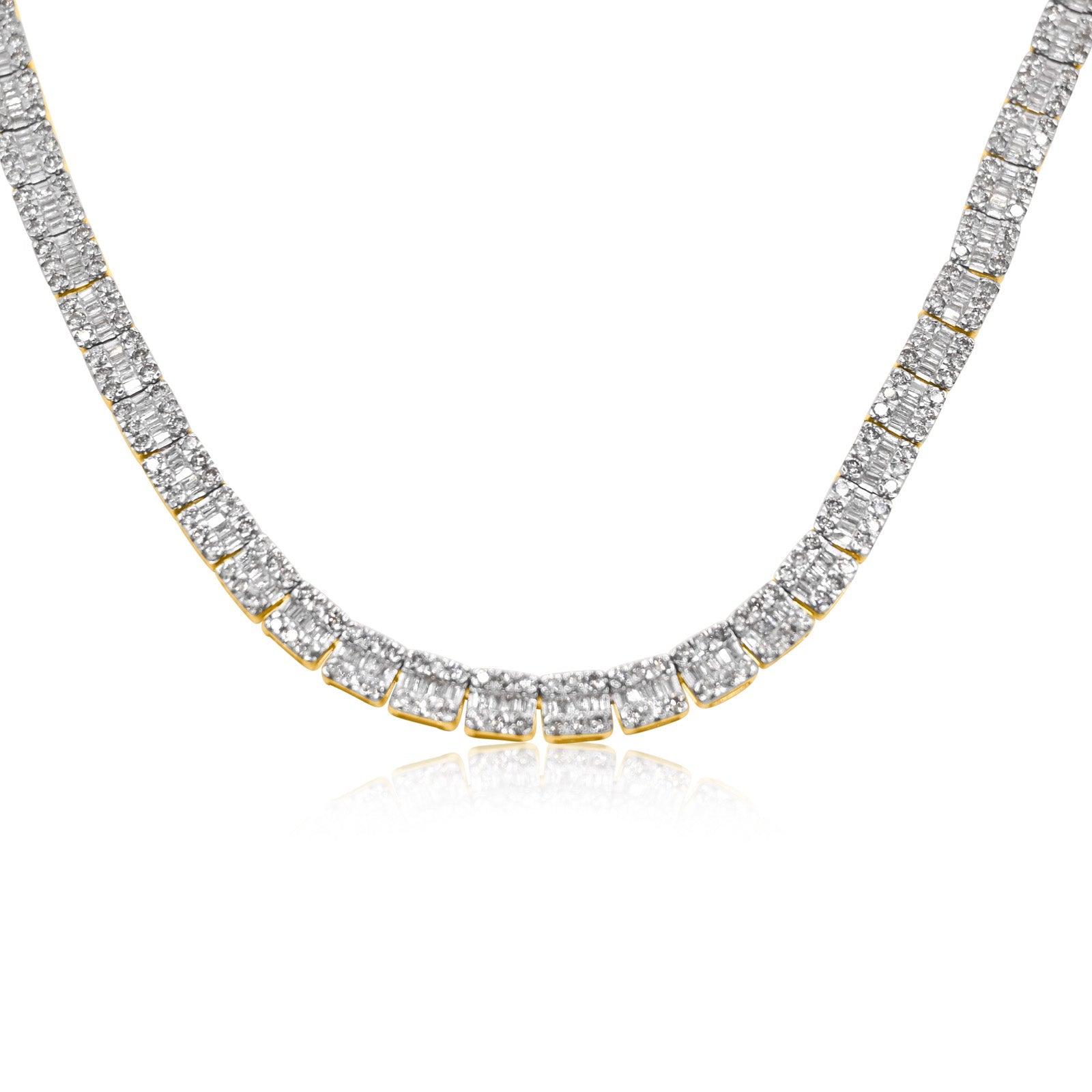 8mm 10K Gold Baguette Square Cut Diamond Chain